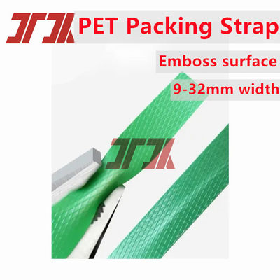 China Factory Plastic Packing Band Green PET Strap Band Embossed Polyester Strapping Band for Packing